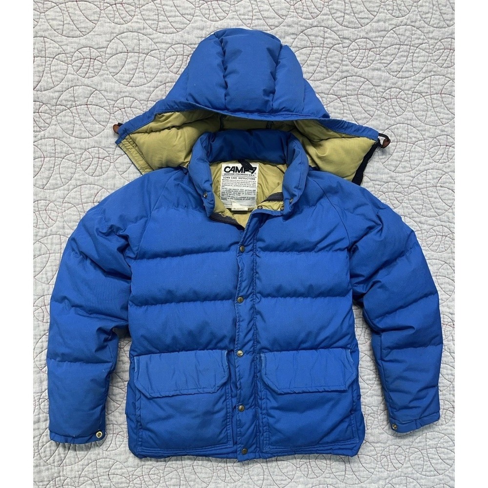 VTG 80s Camp 7 Boulder Goose Down Blue Winter Puffer Jacket Colorado USA Mens XS